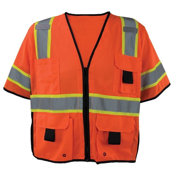 Ironwear Polyester Mesh Safety Vest Class 3 w/ Zipper & Radio Clips (Orange/Small) 1296-OZ-RD-SM